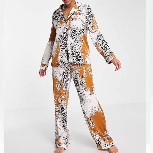 Missguided Contrast Leopard Print Satin Pajama Set - Picture 1 of 8